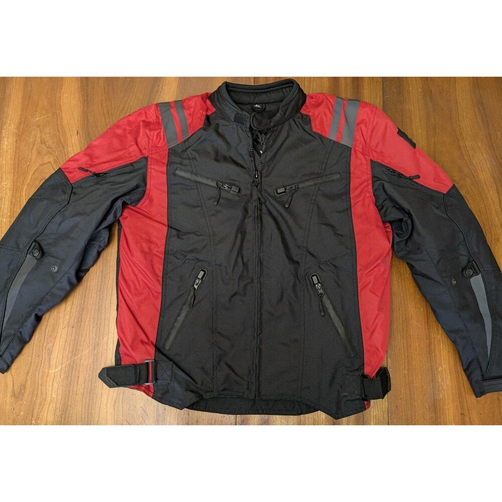 Viking Cycle High Vis Armored Black Red Mens L Padded Motorcycle Riding Jacket